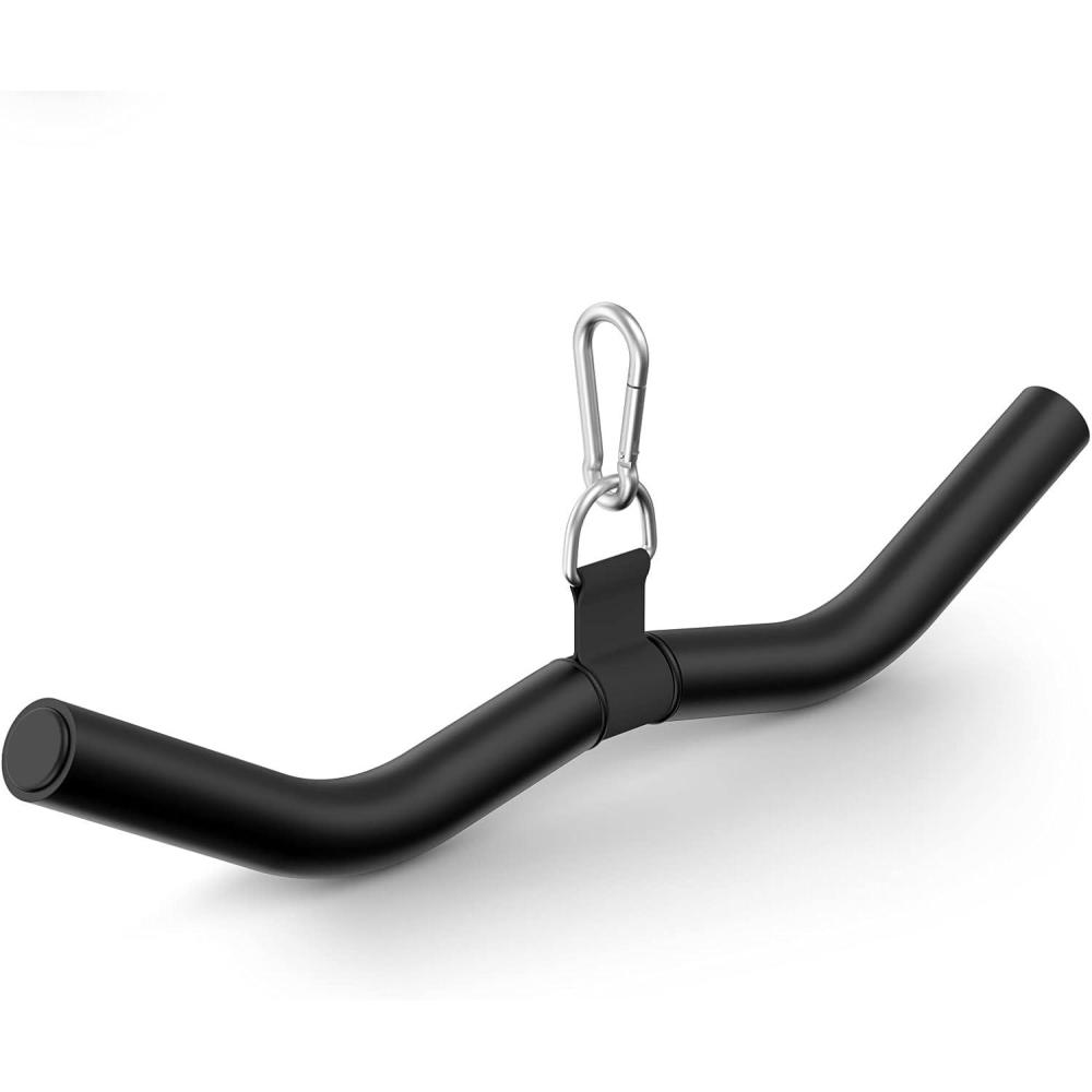 imageLAT Pulldown Attachments Black Steel LAT Bar Cable Attachments Handles Home Gym Cable Machine Accessories Tricep Rope Rowing LAT Pull Down Bar Straight Bar Double D Handles Exercise Handles19in W BarSnap Hooks
