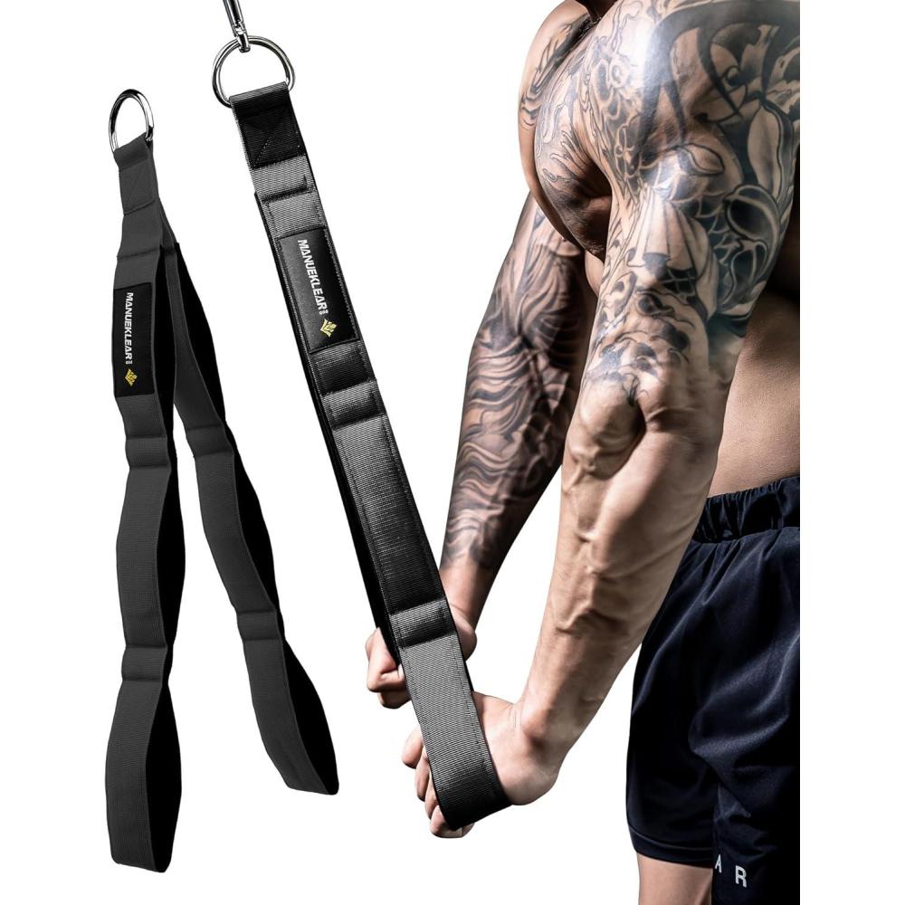 imageMANUEKLEAR Tricep Rope Cable Attachment Handles Greater Range of Motion Tricep Pull Down Rope for Push Downs Crunches Facepulls for Professional GymBlack