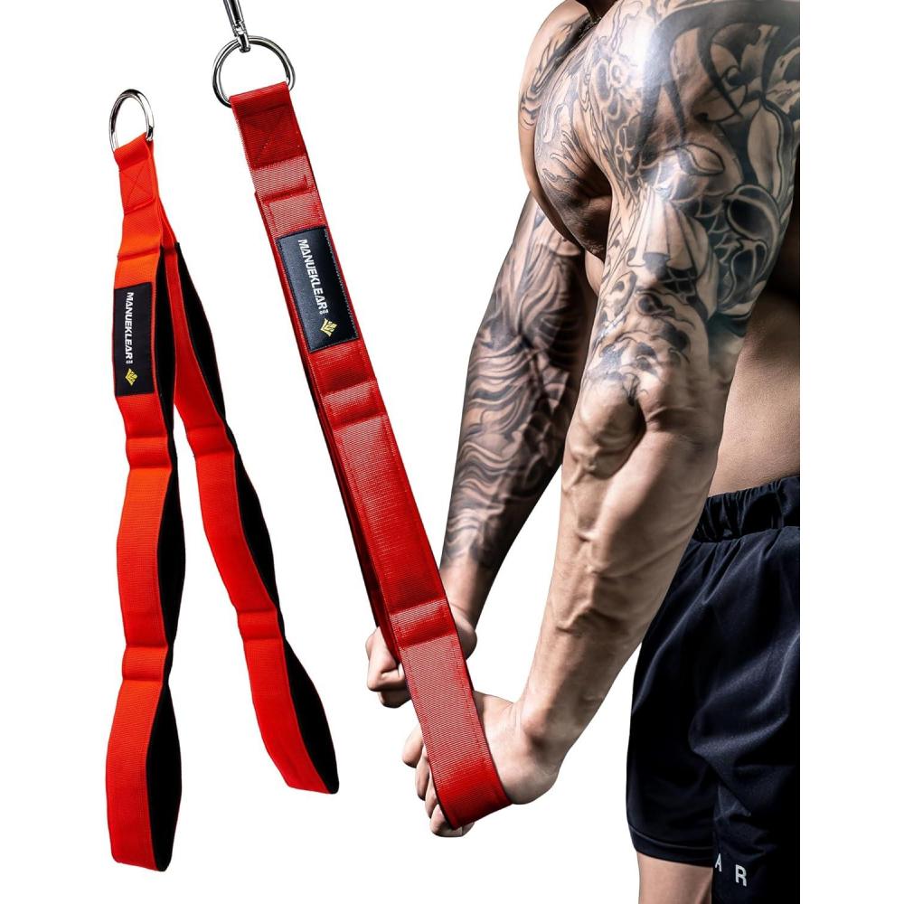 imageMANUEKLEAR Tricep Rope Cable Attachment Handles Greater Range of Motion Tricep Pull Down Rope for Push Downs Crunches Facepulls for Professional GymRed