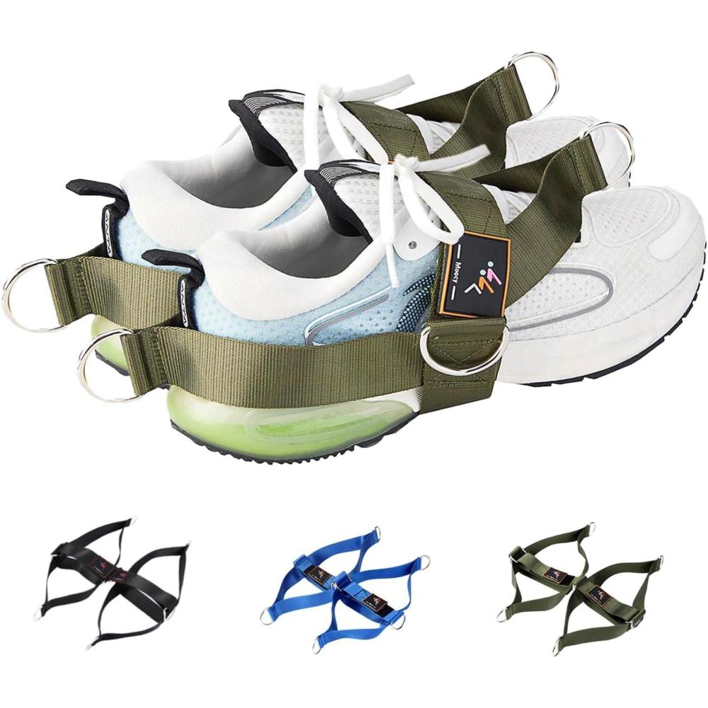 imageMOOCY 2 Pack Foot Strap for Cable Machine Fitness Attachment Ankle Straps Glute Kickback Leg Exercise for Cable Machines Shoe Cover Pull Belt4 RingGreen 2 Pack