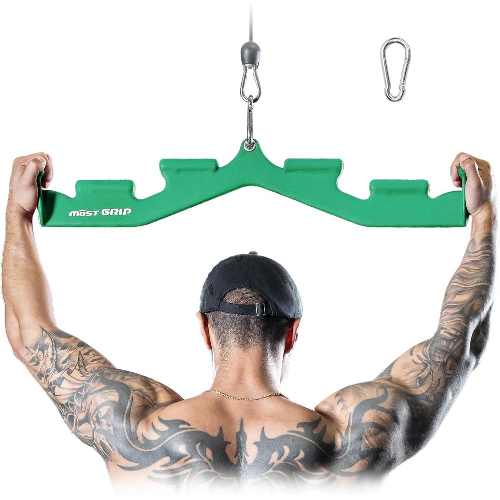 imageMOST GRIP LAT Pull Down Bar with 6 Ergonomic Handles Neutral Grip LAT Pulldown Attachments for Whole Back Training Wide Grip LAT Pulldown Bars for Home Gym CableGreen