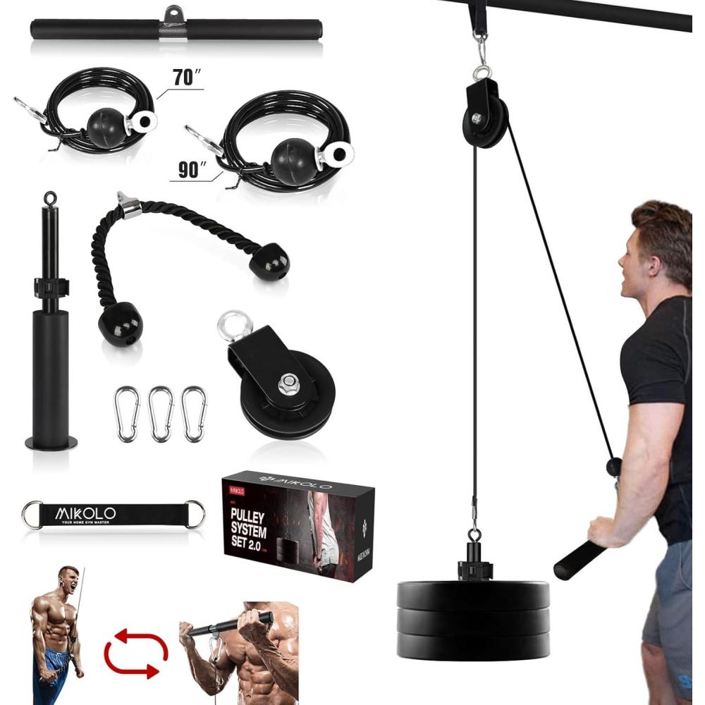 imageMikolo Fitness LAT and Lift Pulley System Dual Cable Machine70 and 90 with Upgraded Loading Pin for Triceps Pull Down Biceps Curl Back Forearm ShoulderHome Gym EquipmentPatentCapacity 280 Upgrade