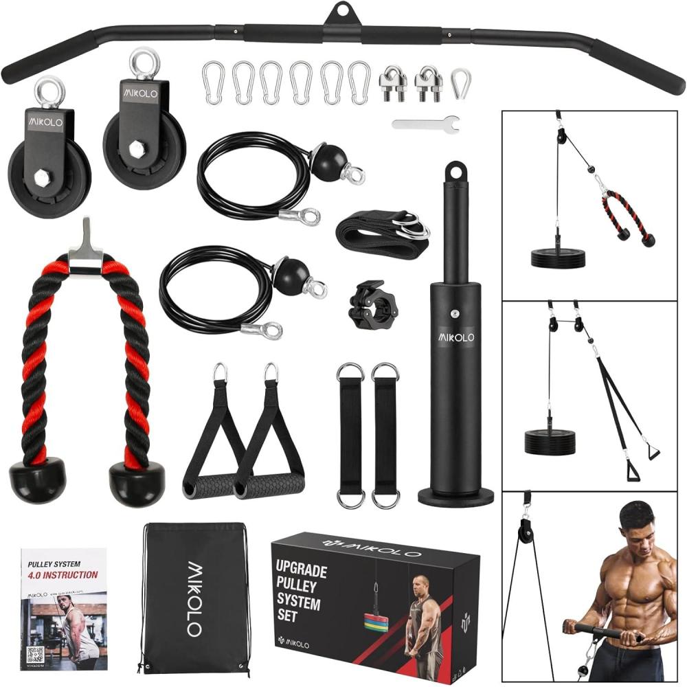 imageMikolo Upgraded Weight Lift Pulley System  LAT Pulley Attachments with Adjustable Length Cable for Full Body Training Home Gym Set