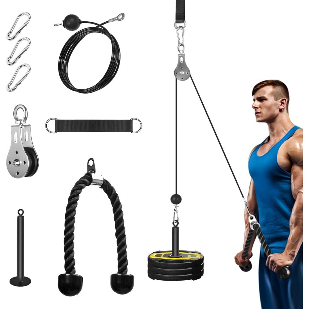 imagePulley System for Home Gym Cable Pulley System Gym for LAT Pulldown Cable Machine Pulley Attachment with Tricep Rope Ideal for Biceps Curl Arm Workouts Strength Training