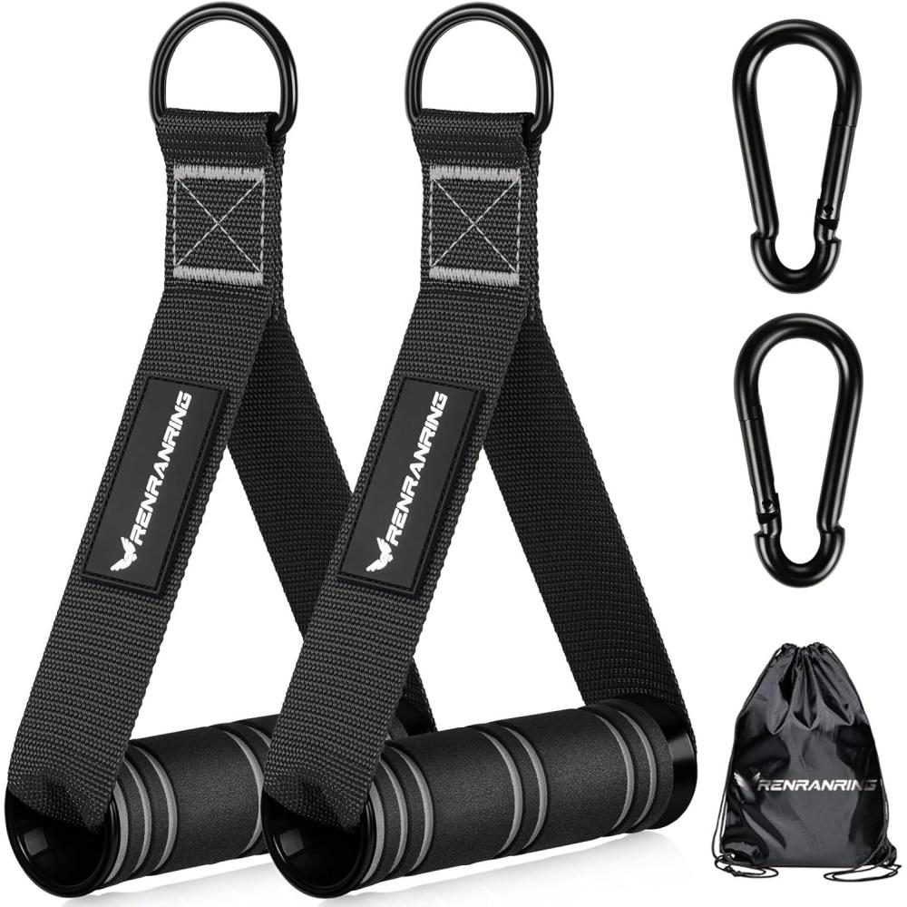 imageRENRANRING Gym Exercise Handles Replacement Handle Attachments for Cable Machine Pulleys Resistance Band and Strength Trainer Pull Down Workout Accessories Home Gym Add On EquipmentBlack Gray