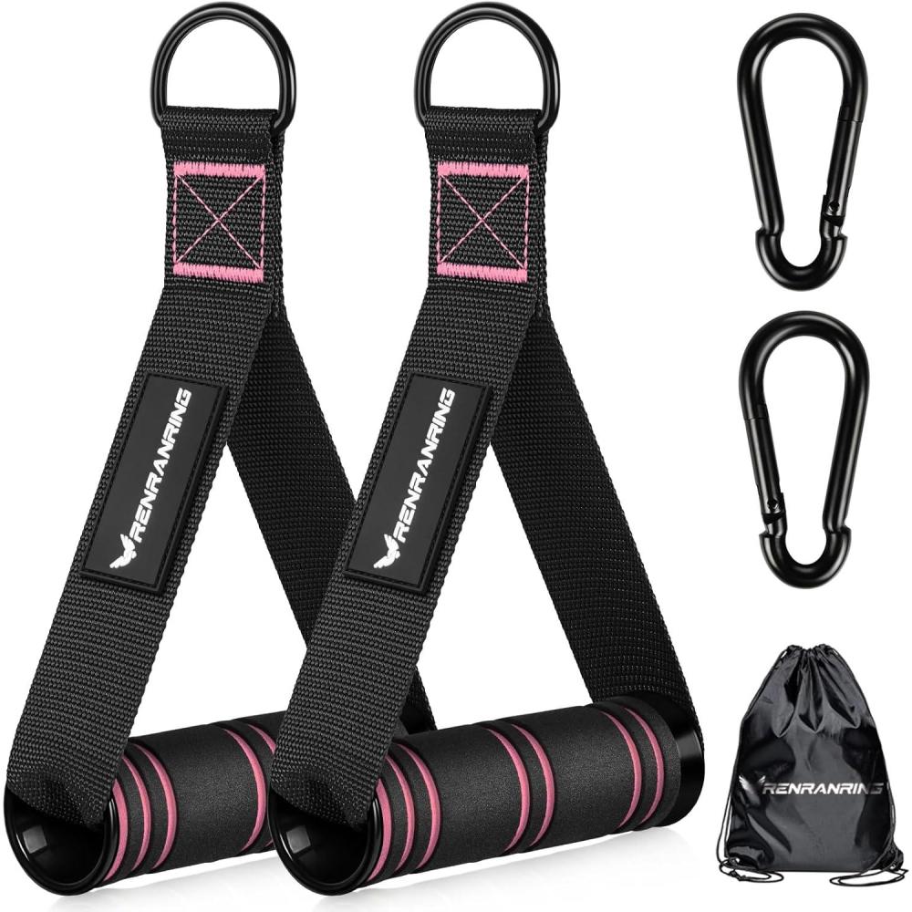 imageRENRANRING Gym Exercise Handles Replacement Handle Attachments for Cable Machine Pulleys Resistance Band and Strength Trainer Pull Down Workout Accessories Home Gym Add On EquipmentBlack  Pink