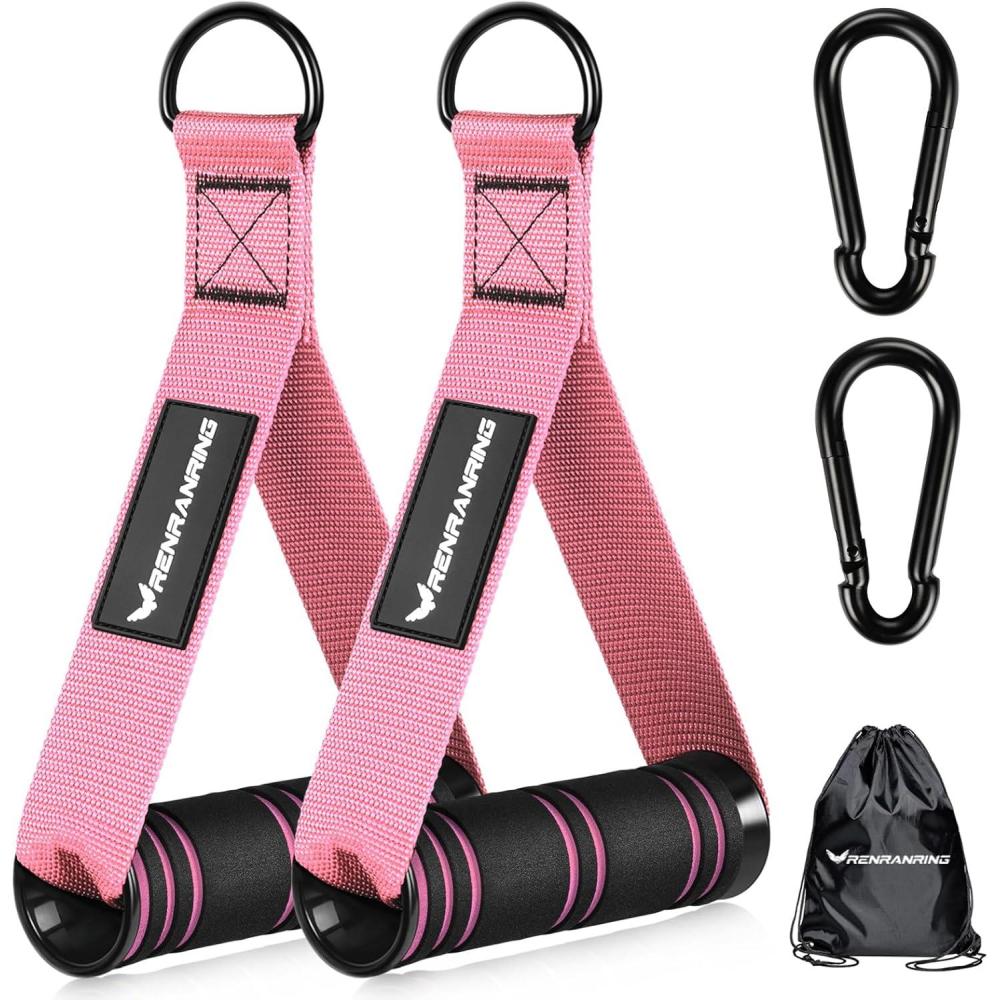 imageRENRANRING Gym Exercise Handles Replacement Handle Attachments for Cable Machine Pulleys Resistance Band and Strength Trainer Pull Down Workout Accessories Home Gym Add On EquipmentPink