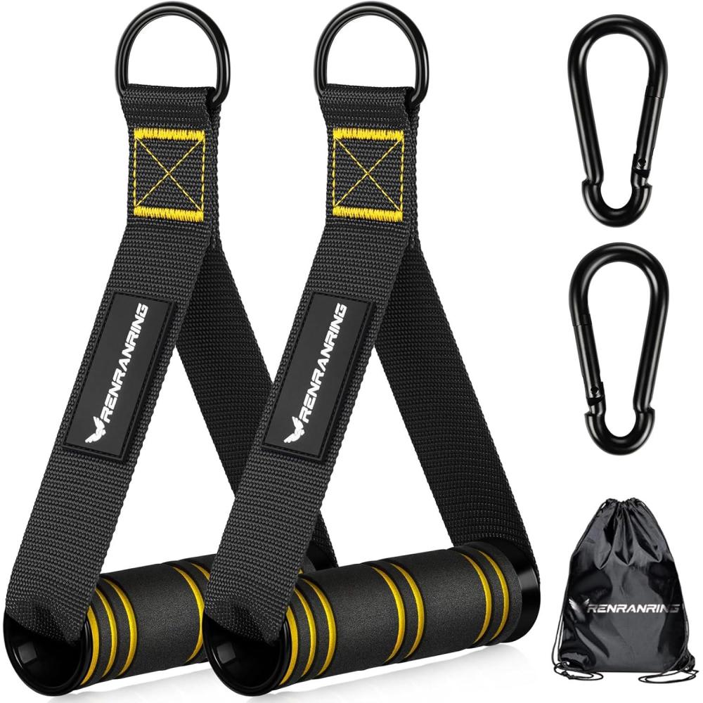 imageRENRANRING Gym Exercise Handles Replacement Handle Attachments for Cable Machine Pulleys Resistance Band and Strength Trainer Pull Down Workout Accessories Home Gym Add On EquipmentBlackYellow