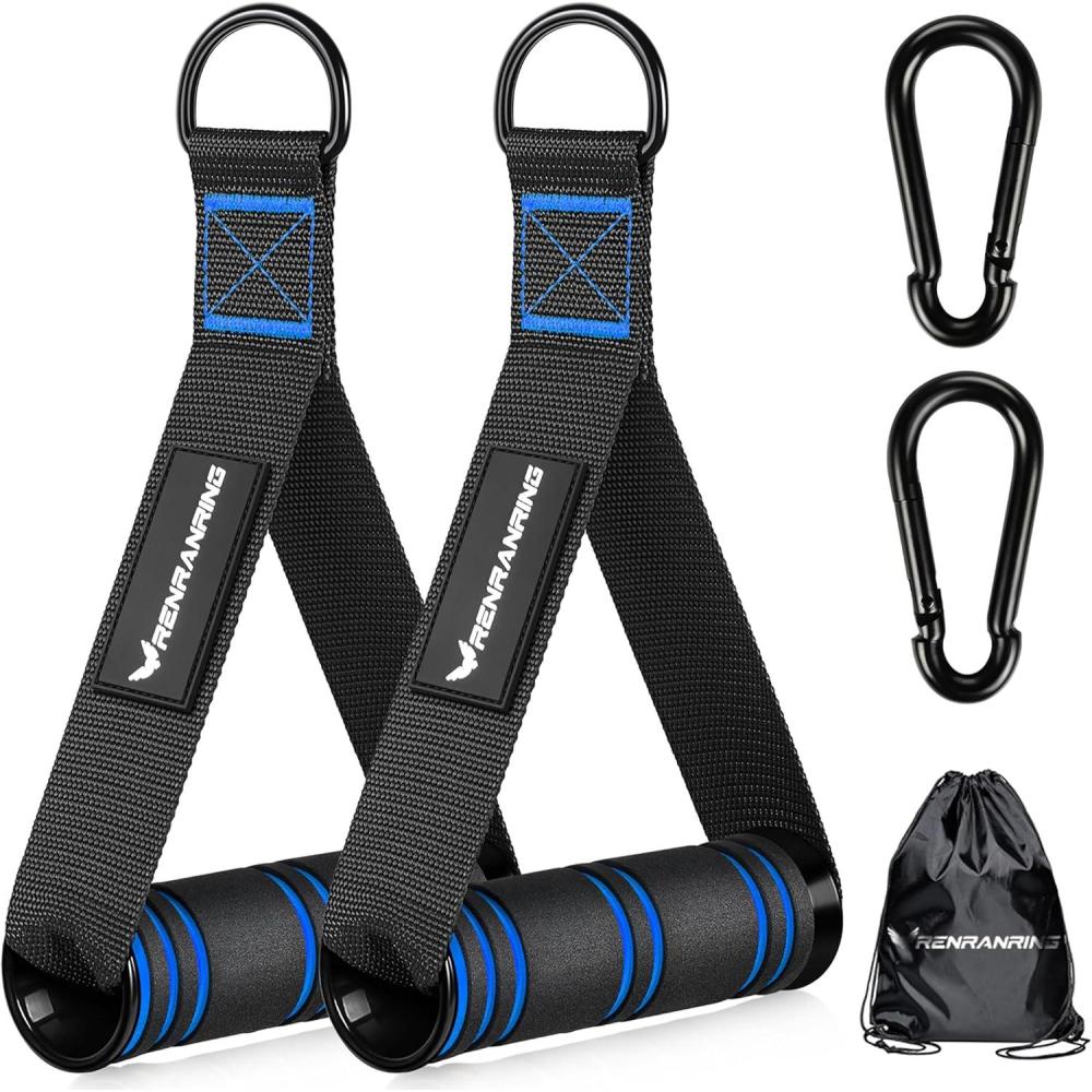 imageRENRANRING Gym Exercise Handles Replacement Handle Attachments for Cable Machine Pulleys Resistance Band and Strength Trainer Pull Down Workout Accessories Home Gym Add On EquipmentBlack  Blue