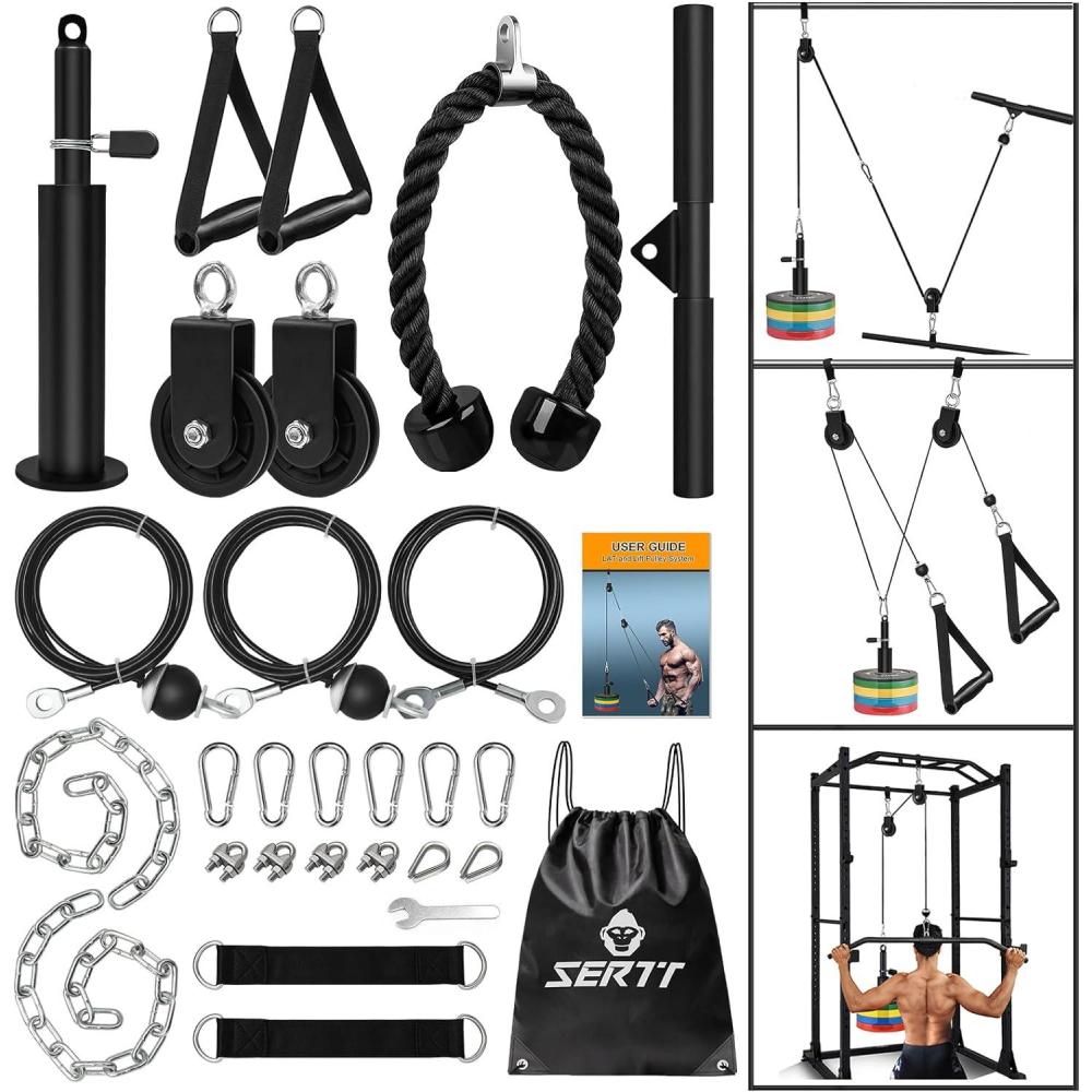 imageSERTT Weight Cable Pulley System Gym Upgraded Cable Pulley Attachments for LAT Pull Down Biceps Curl Tricep Arm Workouts  Home Gym Add On EquipmentBlack