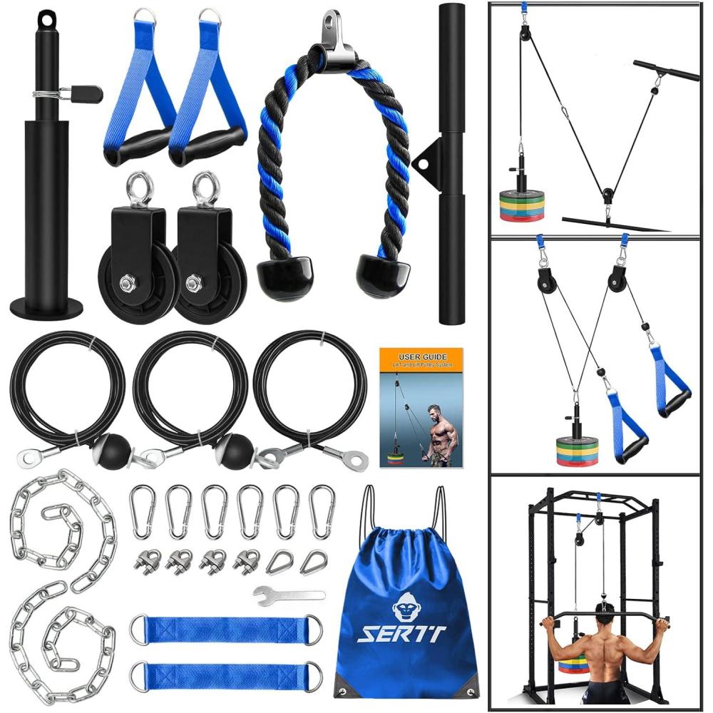 imageSERTT Weight Cable Pulley System Gym Upgraded Cable Pulley Attachments for LAT Pull Down Biceps Curl Tricep Arm Workouts  Home Gym Add On EquipmentBlue