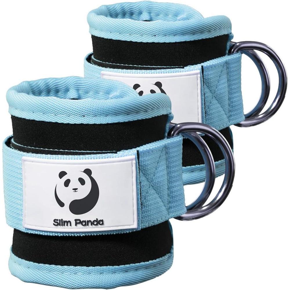 imageSlim Panda Ankle Strap for Cable MachineAnkle Cuff for Kickbacks Booty Hip AbductorsGlute Workouts Leg Extensions Curls for Men and Women Adjustable with Double DRingsCyan