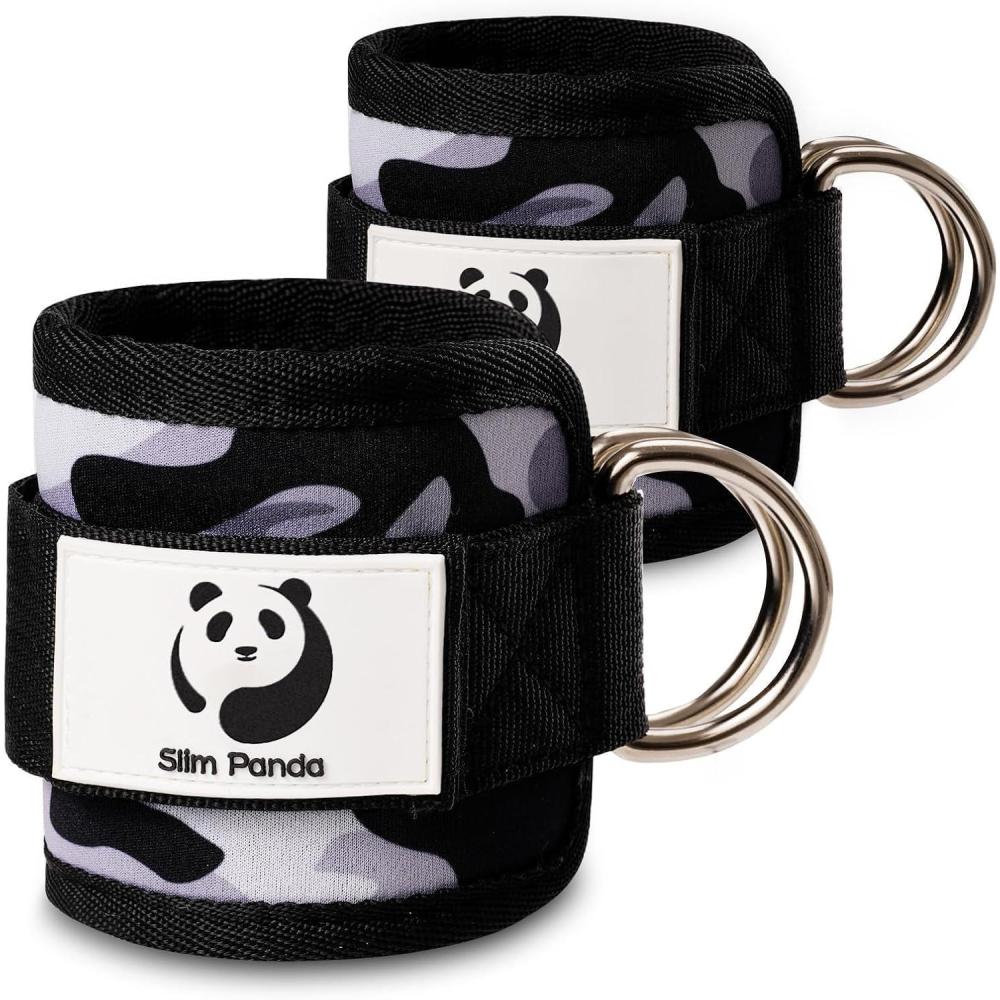 imageSlim Panda Ankle Strap for Cable MachineAnkle Cuff for Kickbacks Booty Hip AbductorsGlute Workouts Leg Extensions Curls for Men and Women Adjustable with Double DRingsGray camo