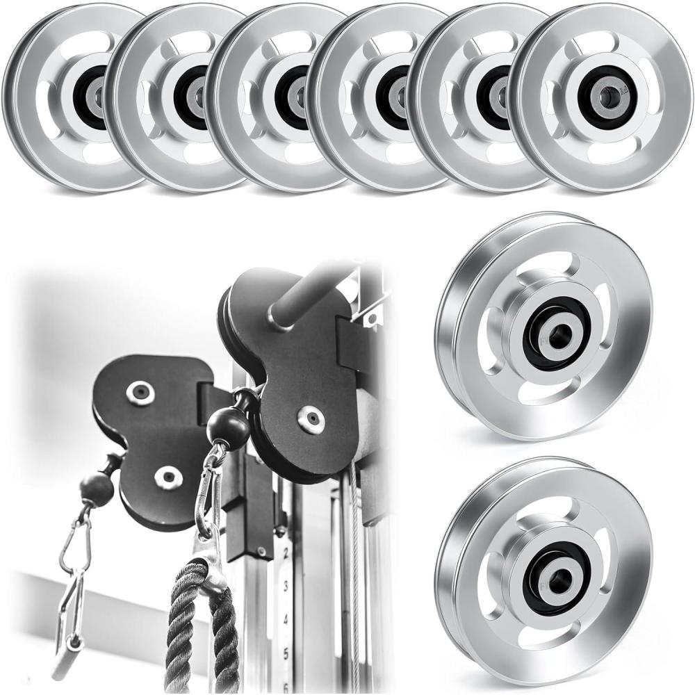 imageSoulchen Aluminum Pulleys for Cable Machine Set 90mm Aluminum Alloy Bearing Gym Pulley Wheel for Home Gym Equipment Exercise Machine Pulldown AttachmentsSliver