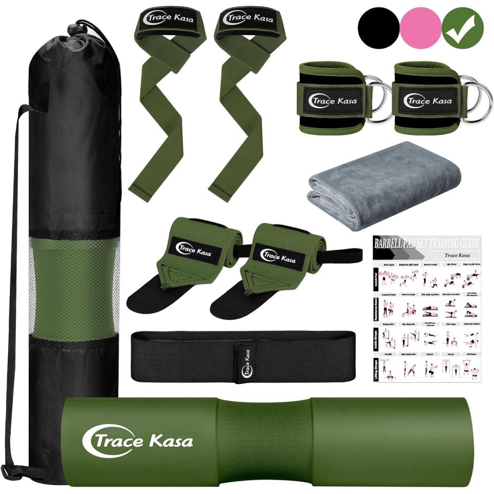 imageTRACE KASA Barbell Pad Set Hip Thrusts Pad for Squats Weight Lifting Gym Equipment AccessoriesGreen