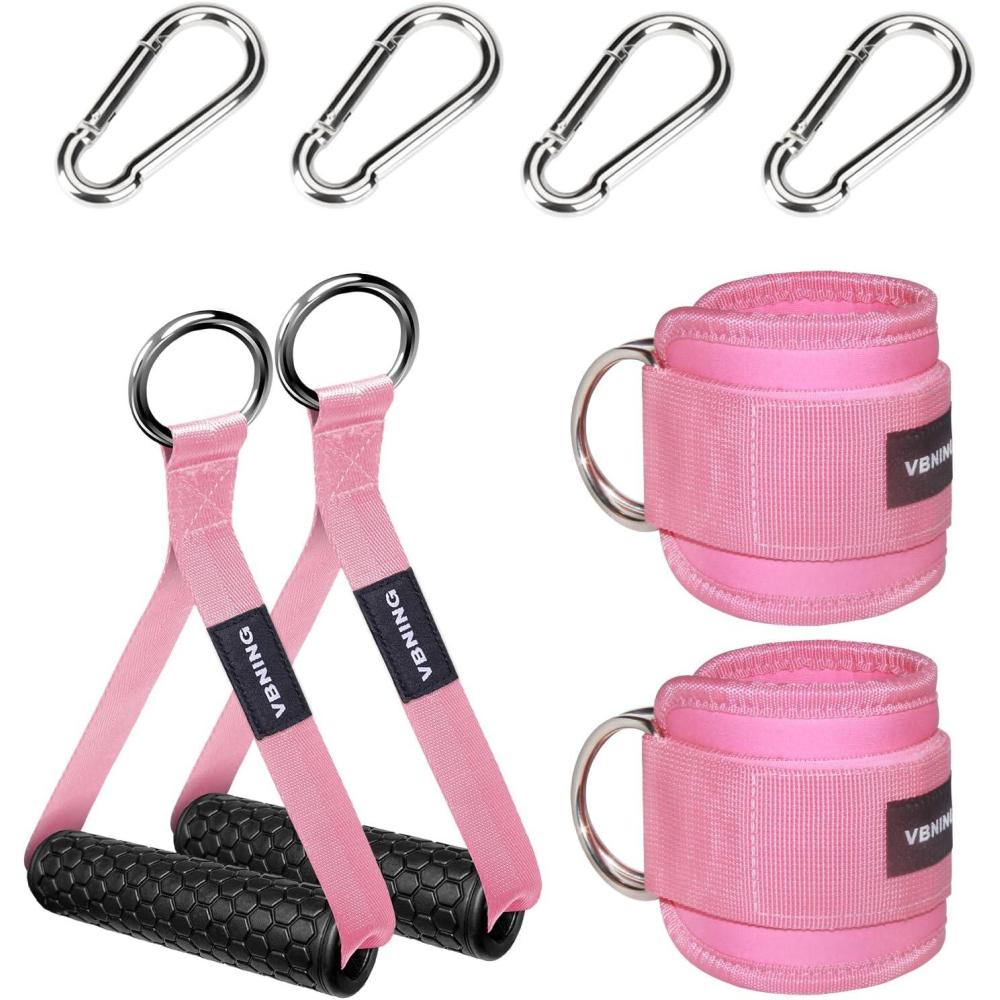 imageVBNING Ankle Straps for Cable Machines and Exercise Handles  Replacement Fitness Equipment for Strength Trainer Gym Attachments for Leg Extensions Heavy Duty Working Out Handles AccessoriesBlack and Pink