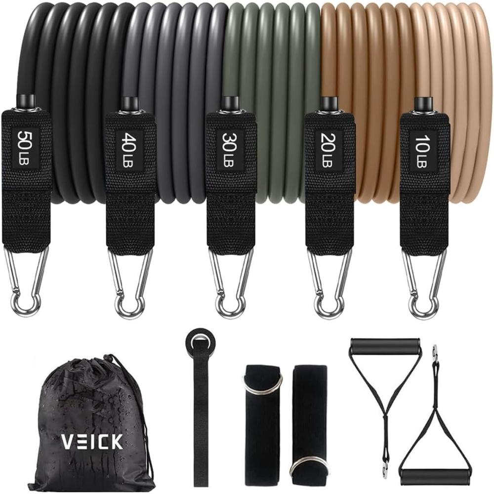 imageVEICK Resistance Bands Exercise Bands Workout Bands Resistance Bands for Working Out with Handles for Men and Women Exercising Bands for Fitness Weights Work Out at HomeGray Brown