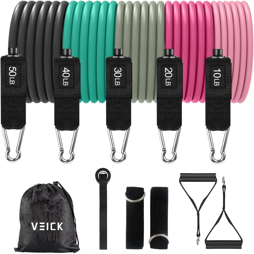 imageVEICK Resistance Bands Exercise Bands Workout Bands Resistance Bands for Working Out with Handles for Men and Women Exercising Bands for Fitness Weights Work Out at HomePink Green