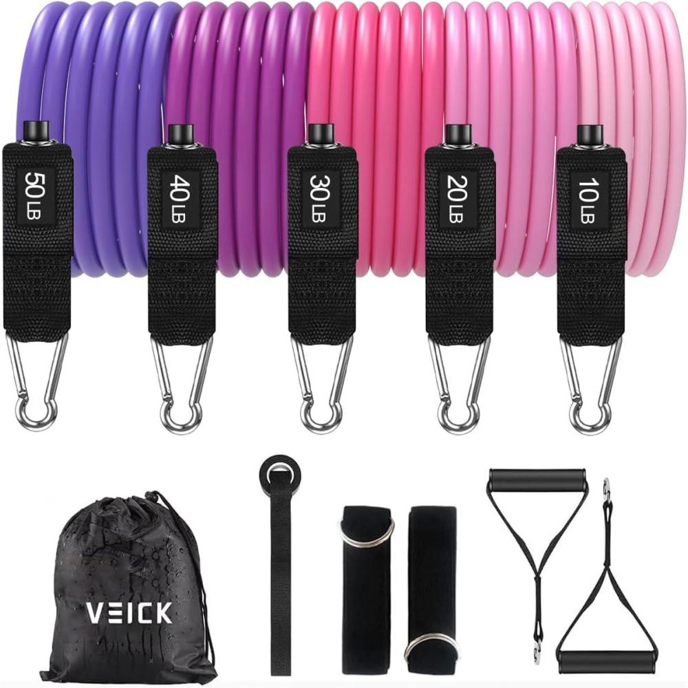 imageVEICK Resistance Bands Exercise Bands Workout Bands Resistance Bands for Working Out with Handles for Men and Women Exercising Bands for Fitness Weights Work Out at HomePink Purple