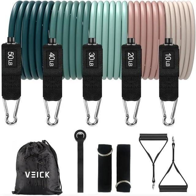 imageVEICK Resistance Bands Exercise Bands Workout Bands Resistance Bands for Working Out with Handles for Men and Women Exercising Bands for Fitness Weights Work Out at HomeMacaron