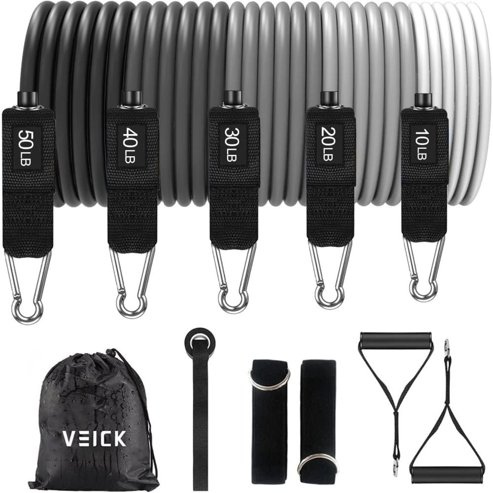 imageVEICK Resistance Bands Exercise Bands Workout Bands Resistance Bands for Working Out with Handles for Men and Women Exercising Bands for Fitness Weights Work Out at HomeGray