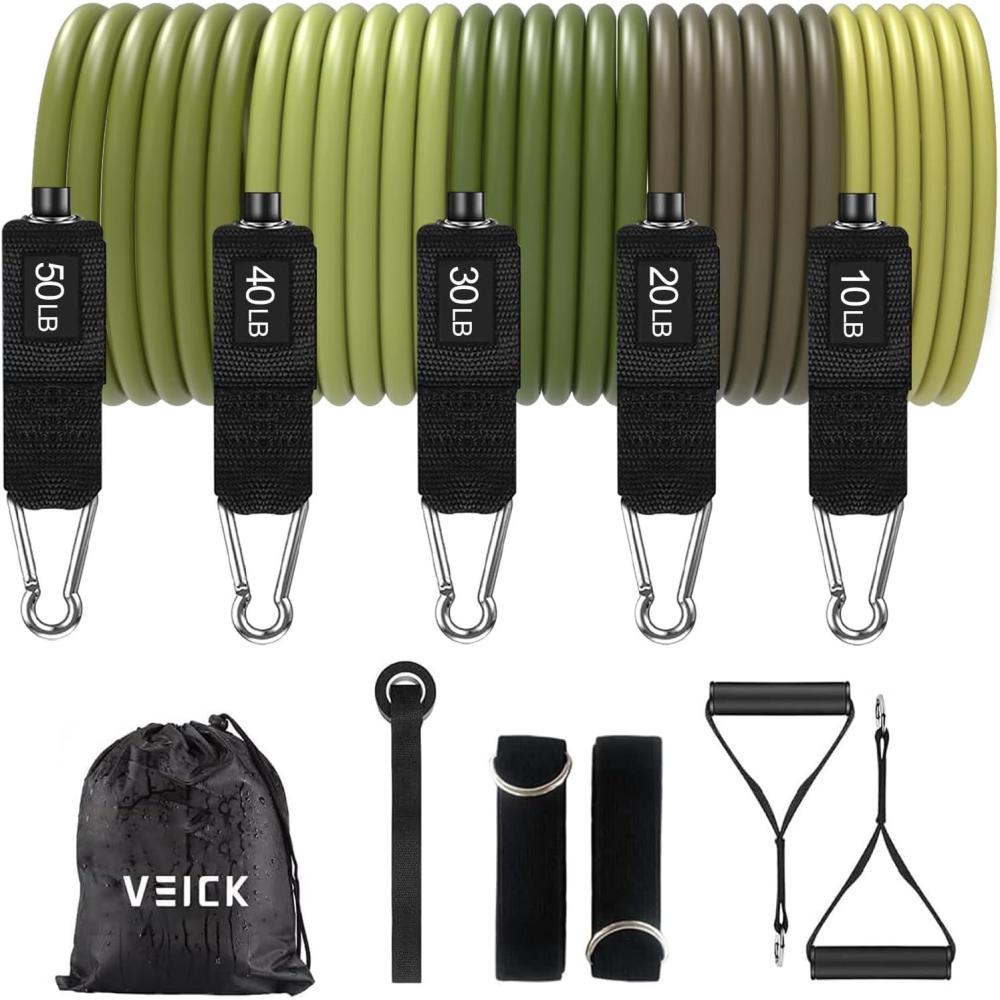 imageVEICK Resistance Bands Exercise Bands Workout Bands Resistance Bands for Working Out with Handles for Men and Women Exercising Bands for Fitness Weights Work Out at HomeArmy Green