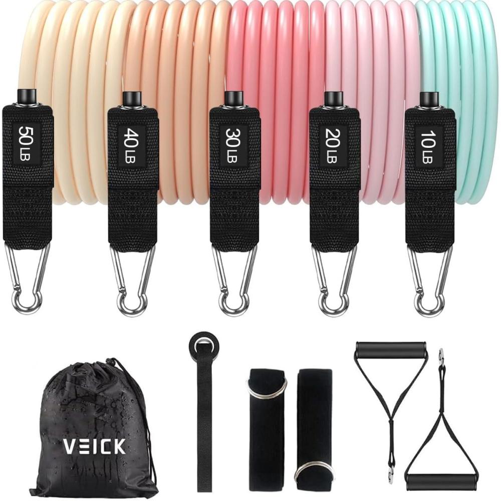 imageVEICK Resistance Bands Exercise Bands Workout Bands Resistance Bands for Working Out with Handles for Men and Women Exercising Bands for Fitness Weights Work Out at HomeLight Pink