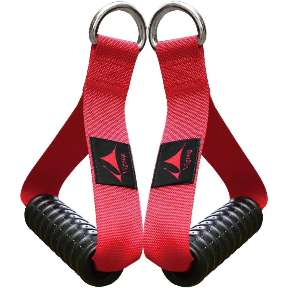 imageVigoog Heavy Duty Gym Workout Handles Attachment for Cable MachineResistance BandPulley System Home Exercise Equipment Compatible with BowflexTotal and Smith Comfortable and Stronger GripGlory Red