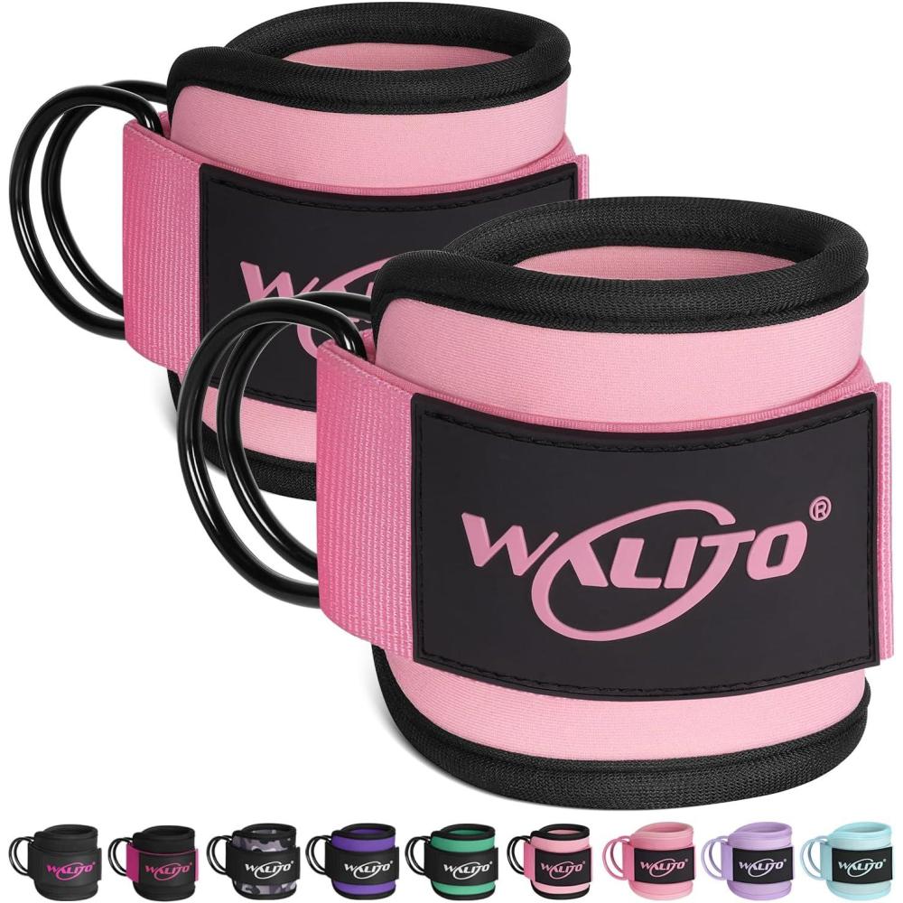 imageWALITO Gym Ankle Straps for Cable Machines Women amp Men  Glute Kickback Ankle Cuff Adjustable Cable Machine Accessories for Leg Extensions Hip Abductors amp Lower Body WorkoutsPair  Black Pink