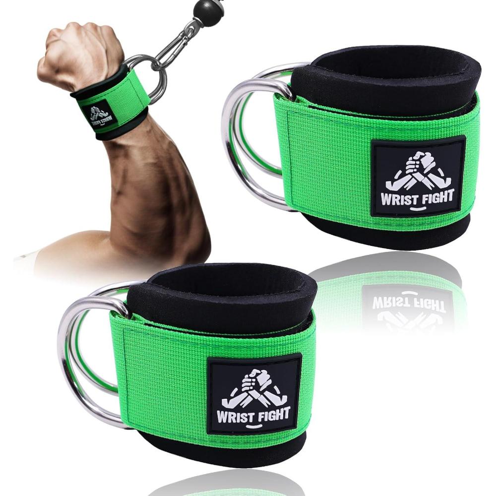 imageWrist Cuffs with Dual DRings  Secure amp Comfortable Support for Cable Machine Workouts Lateral Raises Arm Strength Training and Triceps ExercisesGreen