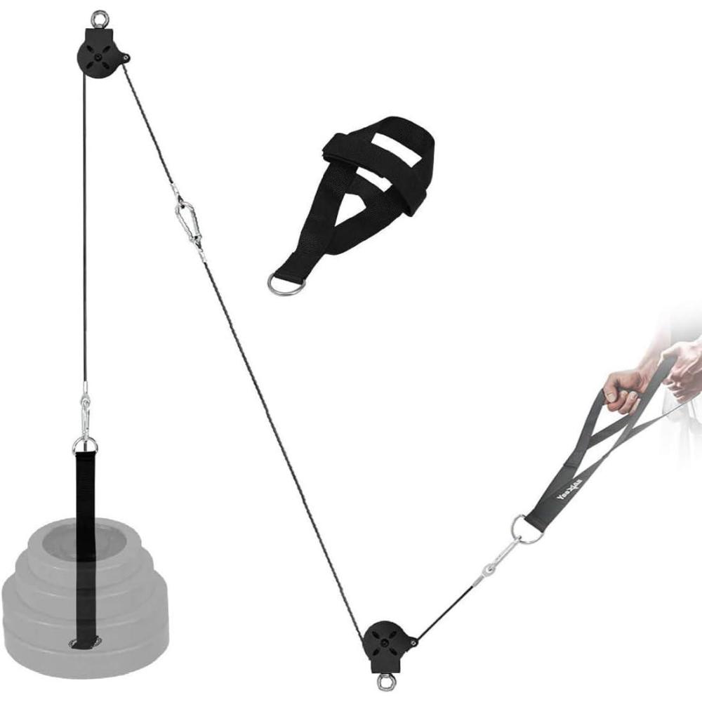 imageYes4All Cable Machine Attachment Row Handles Tricep Rope Straight Bar V Bar LAT Pulldown Accessories Load 880 LB for Home GymC Black Full Combo For 2 inch Olympic Plates