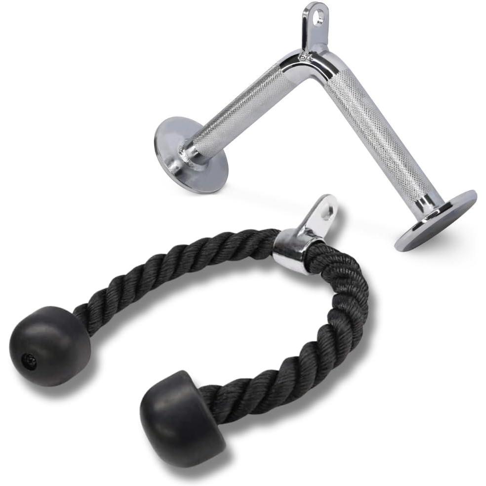 imageYes4All Cable Machine Attachment Row Handles Tricep Rope Straight Bar V Bar LAT Pulldown Accessories Load 880 LB for Home GymF Tricep Rope  V Bar