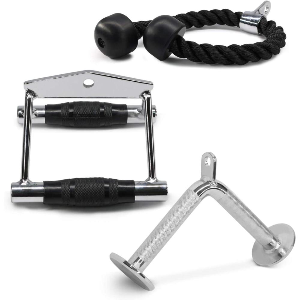 imageYes4All Cable Machine Attachment Row Handles Tricep Rope Straight Bar V Bar LAT Pulldown Accessories Load 880 LB for Home GymH Double D Handle  TricepRope  Vshaped bar