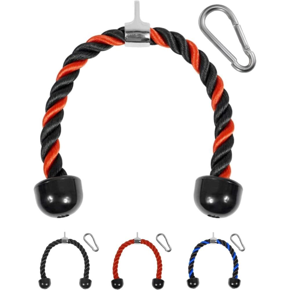 imageYes4All Deluxe Tricep Rope Cable Attachment 27 amp 36 inch with 4 Colors Exercise Machine Attachments Pulley System Gym Pull Down Rope with CarabinerD 27 Red Black
