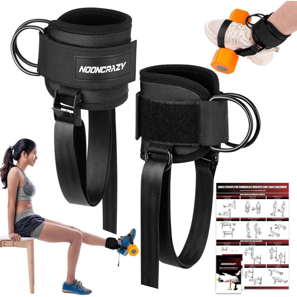 imagenooncrazy Ankle Straps for Dumbbell and Cable Machine Dumbbell Foot Attachment with Longer Stronger Nylon Strap Tibialis Trainer Leg Extensions Hamstring Curls for Women and MenBlack 2PC