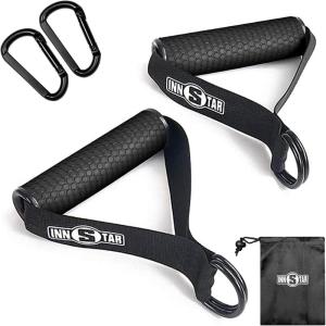INNSTAR Cable Handles Gym Equipment, Resistance Band Handles with Solid ABS Core Grips, D Handle Cable Attachment, Heavy Duty Exercise Handles, Cable Machine Handles(Gym Handles+Buckle)
