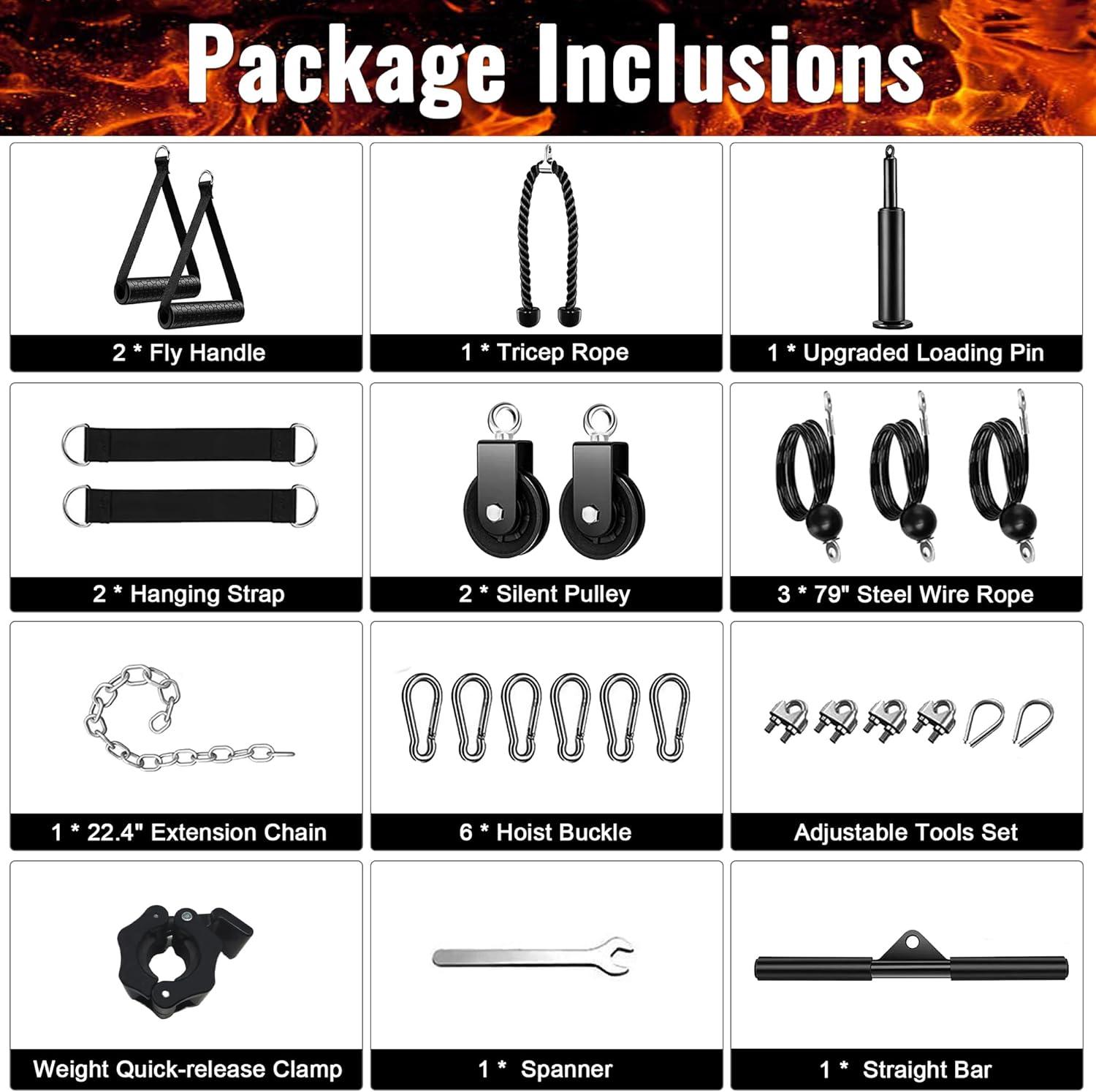 imageASIEIT Weight Pulley System for Home Gym Upgraded Cable Pulley Attachments for Garage Gym Durable Cable Machine for LAT Pull Down Biceps Curl Tricep Shoulder WorkoutPulley System 13 pcs