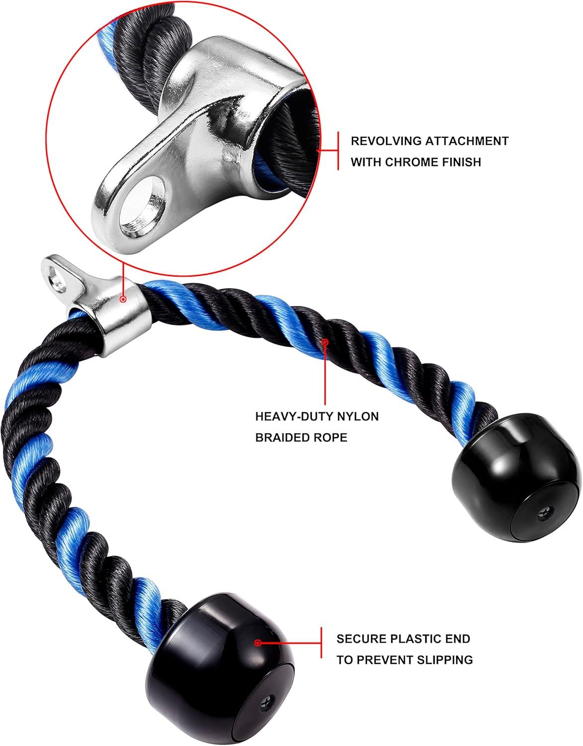 imageAWEFRANK Deluxe Tricep Rope Pull Down Cable 27 amp 36 Inch Rope Length Easy to Grip amp NonSlip Cable Attachment for Gym Workout ExerciseBlueBlack27