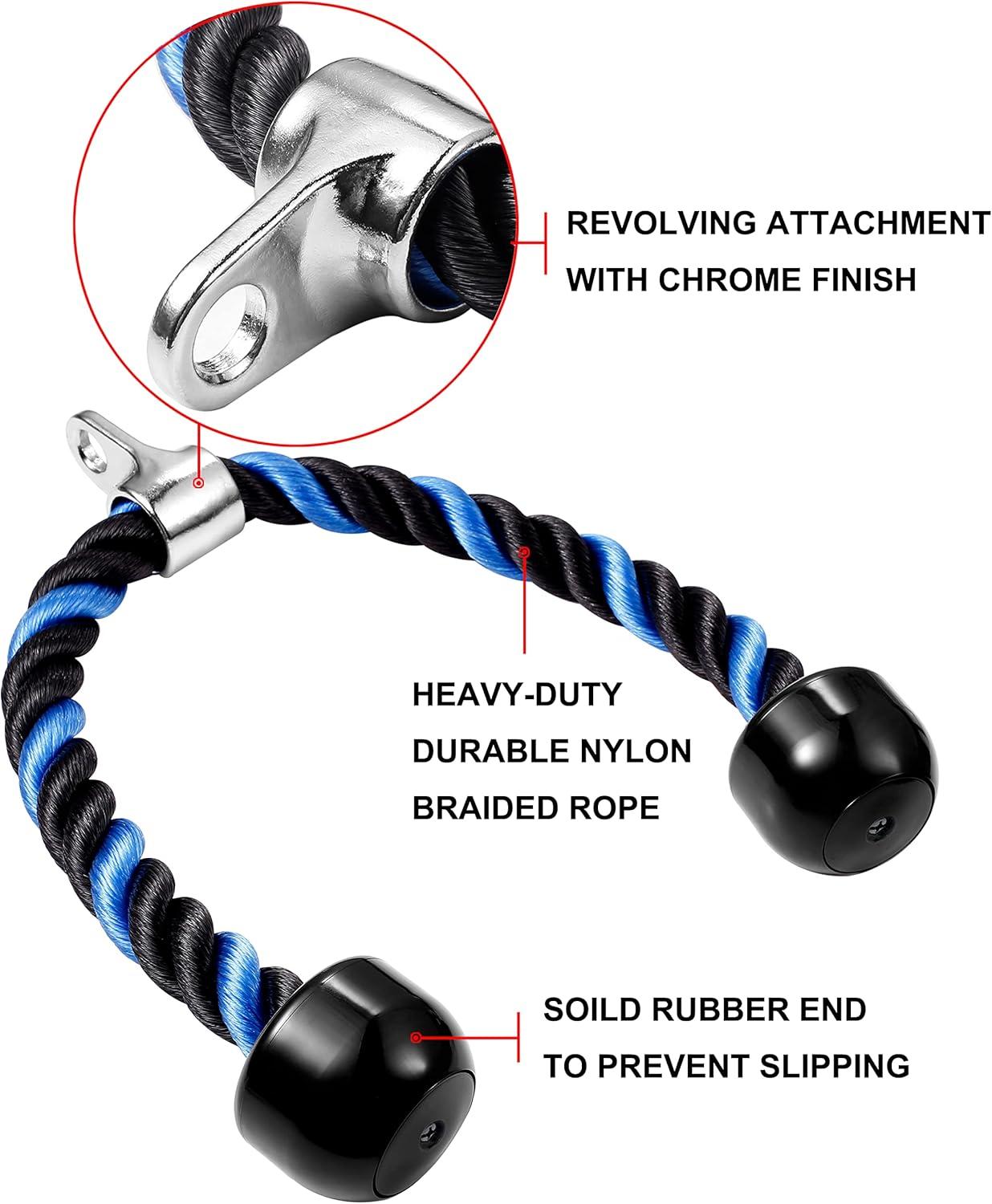 imageAWEFRANK Deluxe Tricep Rope Pull Down Cable 27 amp 36 Inch Rope Length Easy to Grip amp NonSlip Cable Attachment for Gym Workout ExerciseBlueBlack36