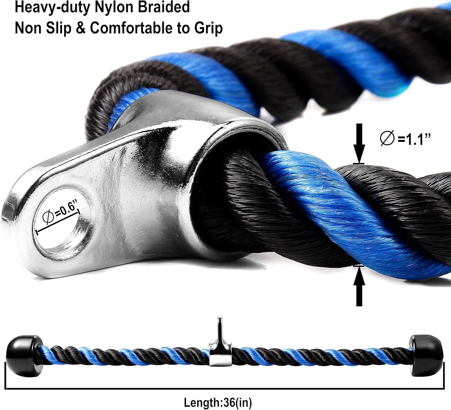 imageAWEFRANK Deluxe Tricep Rope Pull Down Cable 27 amp 36 Inch Rope Length Easy to Grip amp NonSlip Cable Attachment for Gym Workout ExerciseBlueBlack36