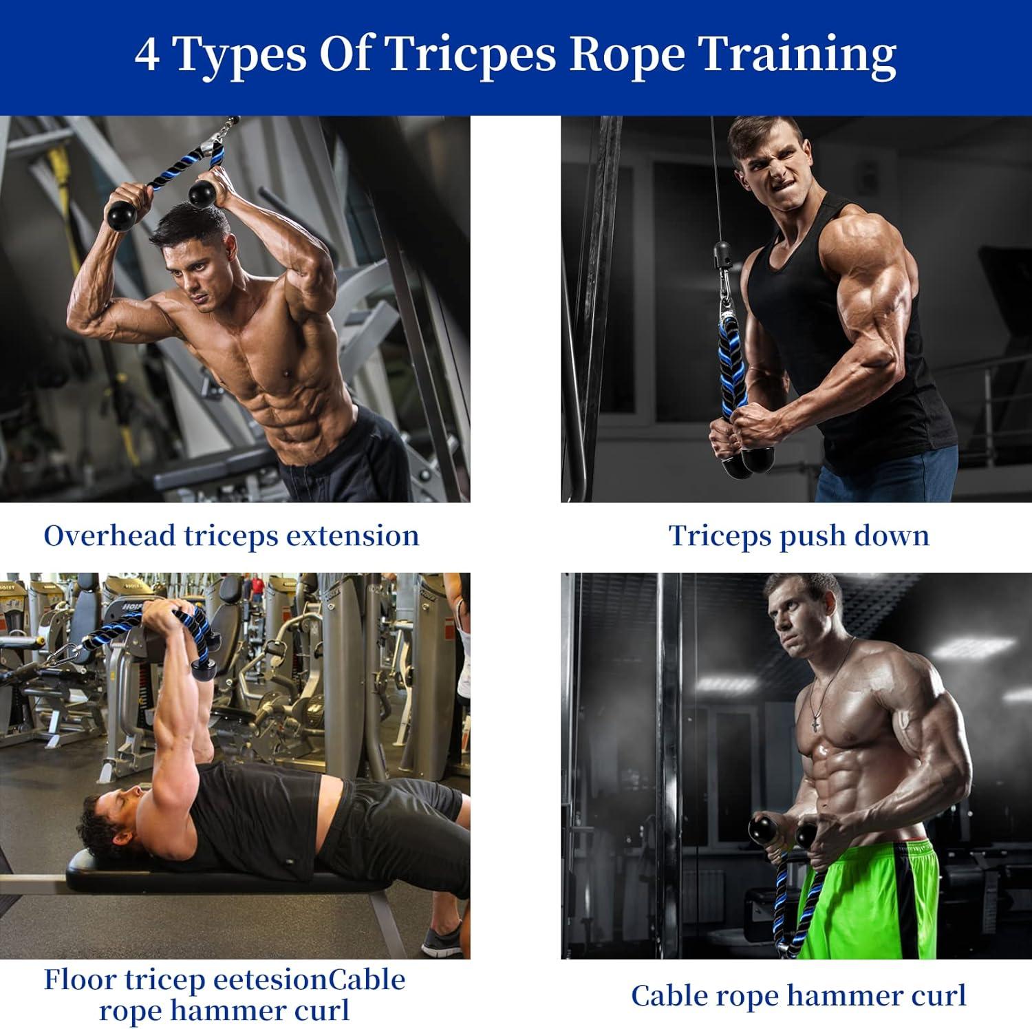 imageAWEFRANK Deluxe Tricep Rope Pull Down Cable 27 amp 36 Inch Rope Length Easy to Grip amp NonSlip Cable Attachment for Gym Workout ExerciseBlueBlack36