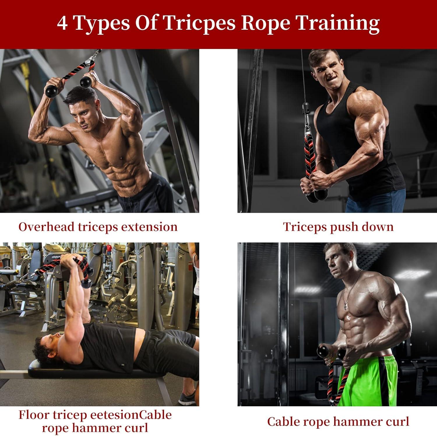 imageAWEFRANK Deluxe Tricep Rope Pull Down Cable 27 amp 36 Inch Rope Length Easy to Grip amp NonSlip Cable Attachment for Gym Workout ExerciseRedBlack27