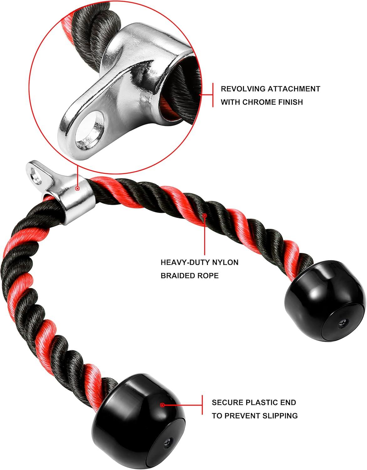 imageAWEFRANK Deluxe Tricep Rope Pull Down Cable 27 amp 36 Inch Rope Length Easy to Grip amp NonSlip Cable Attachment for Gym Workout ExerciseRedBlack27