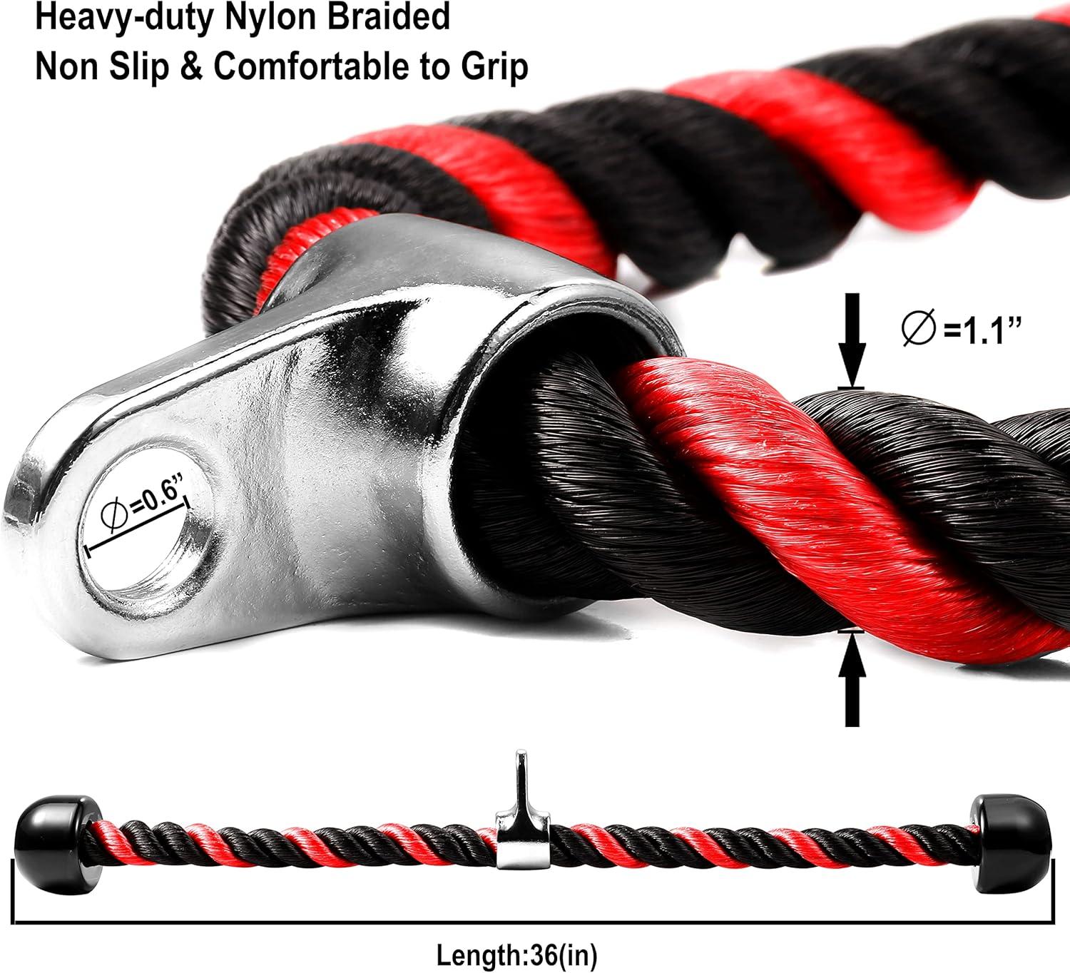 imageAWEFRANK Deluxe Tricep Rope Pull Down Cable 27 amp 36 Inch Rope Length Easy to Grip amp NonSlip Cable Attachment for Gym Workout ExerciseRedBlack36