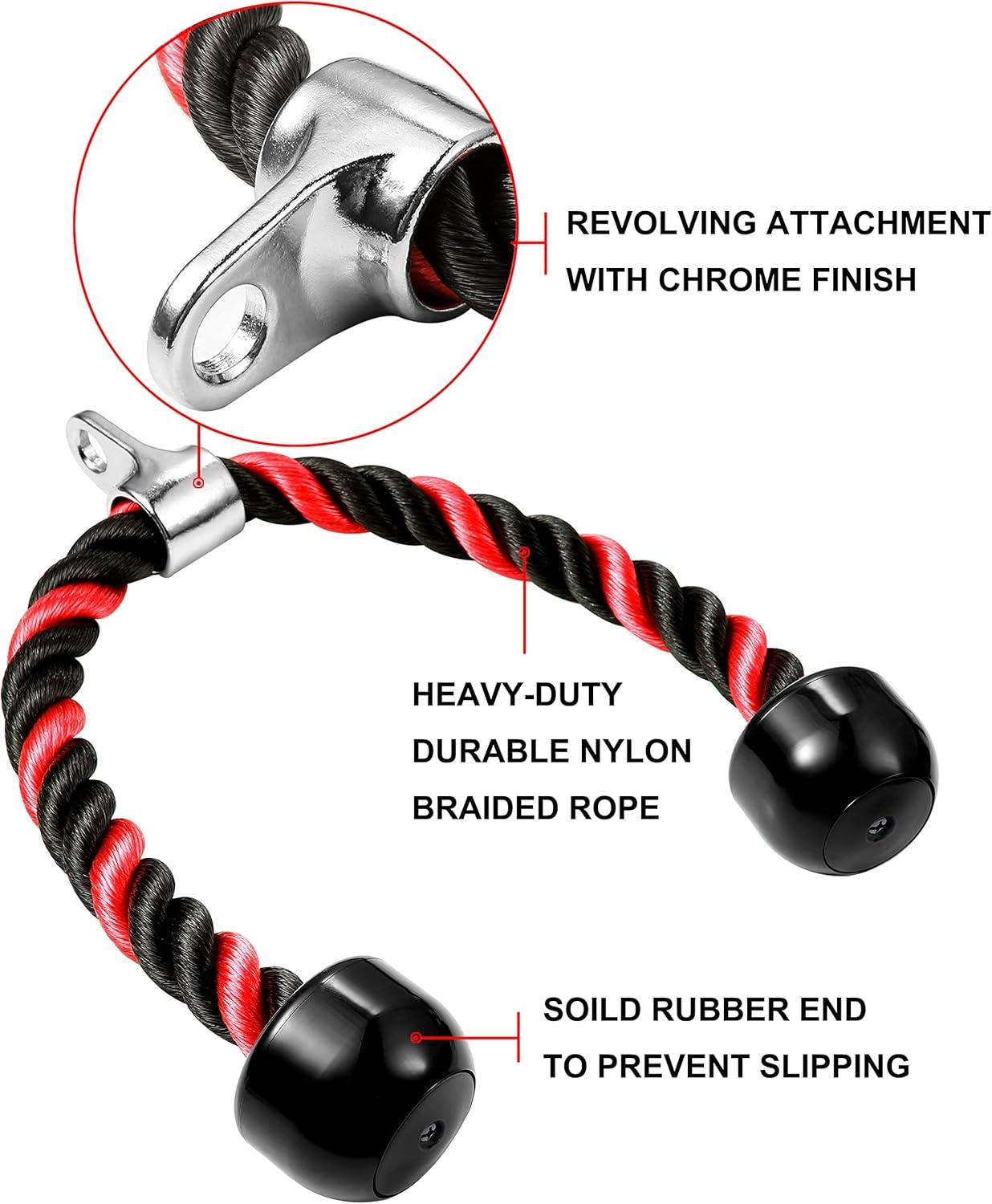 imageAWEFRANK Deluxe Tricep Rope Pull Down Cable 27 amp 36 Inch Rope Length Easy to Grip amp NonSlip Cable Attachment for Gym Workout ExerciseRedBlack36
