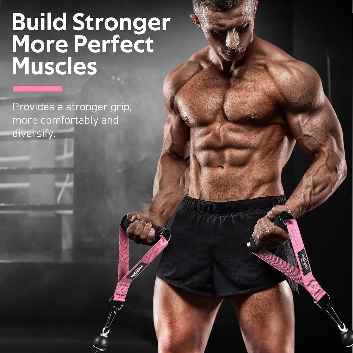 imageWALITO Exercise Handles Replacement Cable Machine Attachments for Home Gym Equipment Pulley System Pilates Resistance Bands Strength Trainer Heavy Duty Working Out HandlesPink