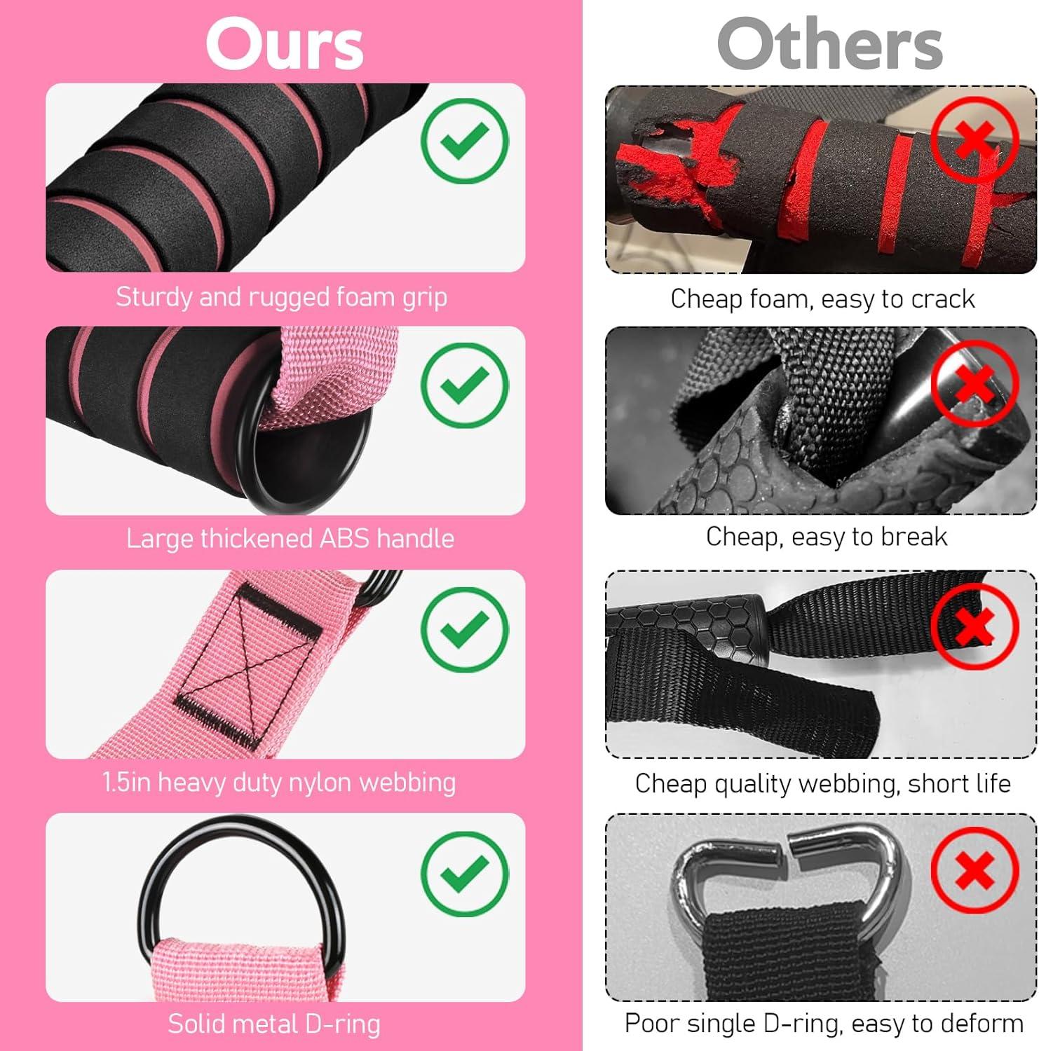 imageWALITO Exercise Handles Replacement Cable Machine Attachments for Home Gym Equipment Pulley System Pilates Resistance Bands Strength Trainer Heavy Duty Working Out HandlesPink