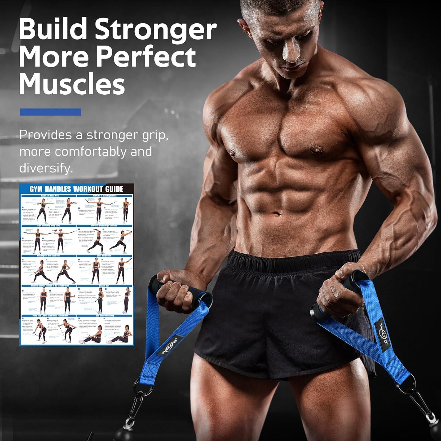 imageWALITO Exercise Handles Replacement Cable Machine Attachments for Home Gym Equipment Pulley System Pilates Resistance Bands Strength Trainer Heavy Duty Working Out HandlesBlue