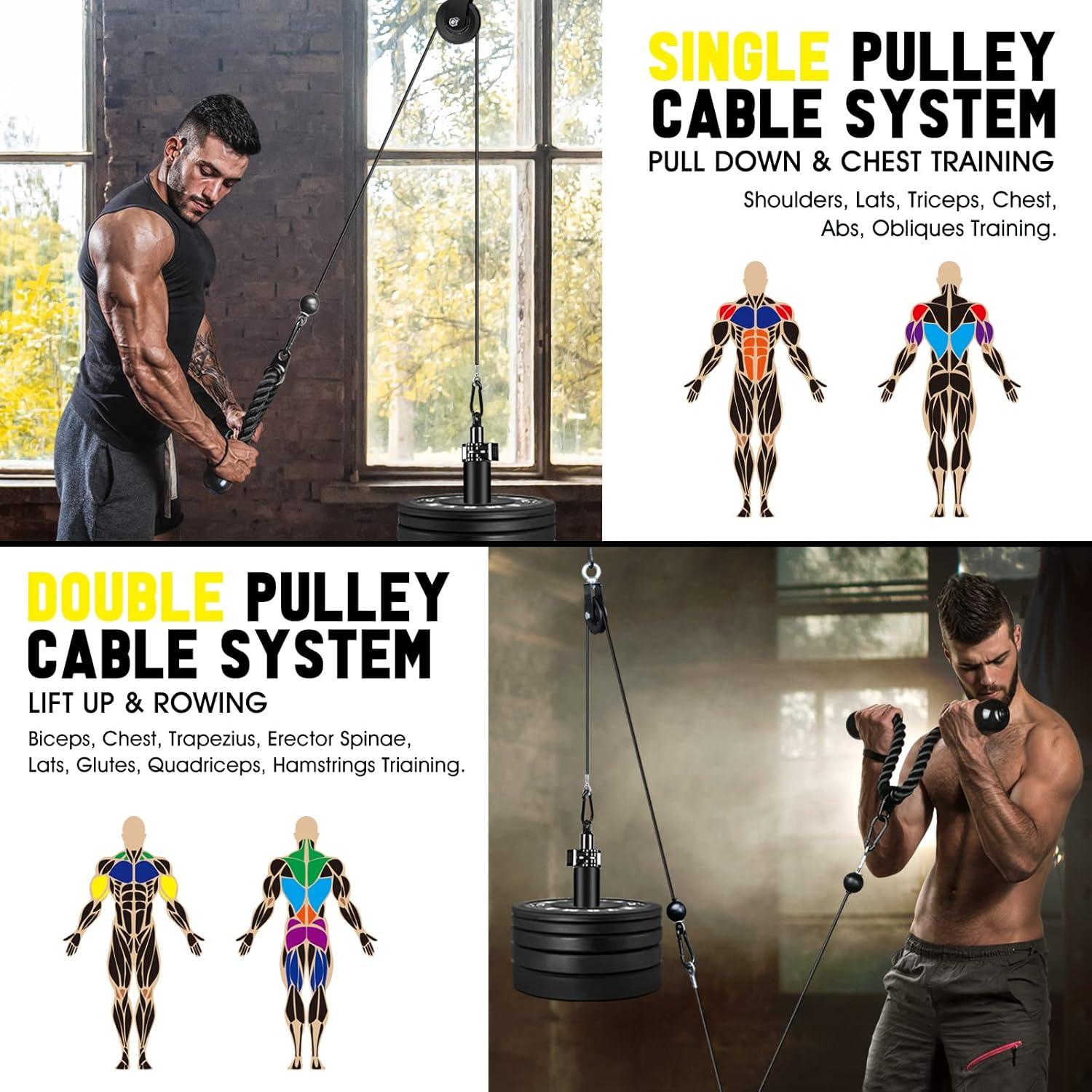 imageWeight Cable Pulley System Gym Upgraded LAT Pull Down Machine Accessories LAT and Lift Cable Pulley Attachments for Home Gym Equipment Crossover Clip Chest Tricep Pull Down Biceps Curl Workout