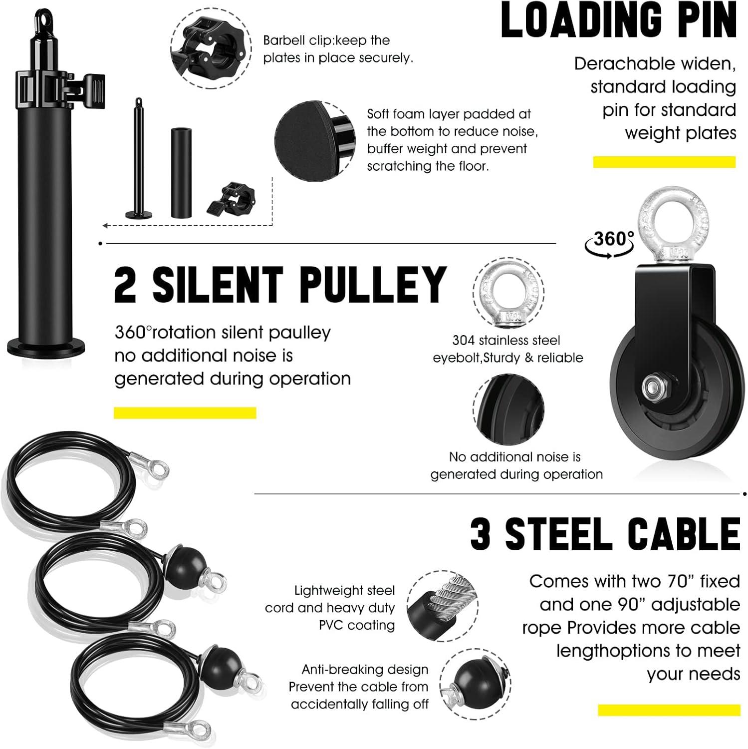 imageWeight Cable Pulley System Gym Upgraded LAT Pull Down Machine Accessories LAT and Lift Cable Pulley Attachments for Home Gym Equipment Crossover Clip Chest Tricep Pull Down Biceps Curl Workout